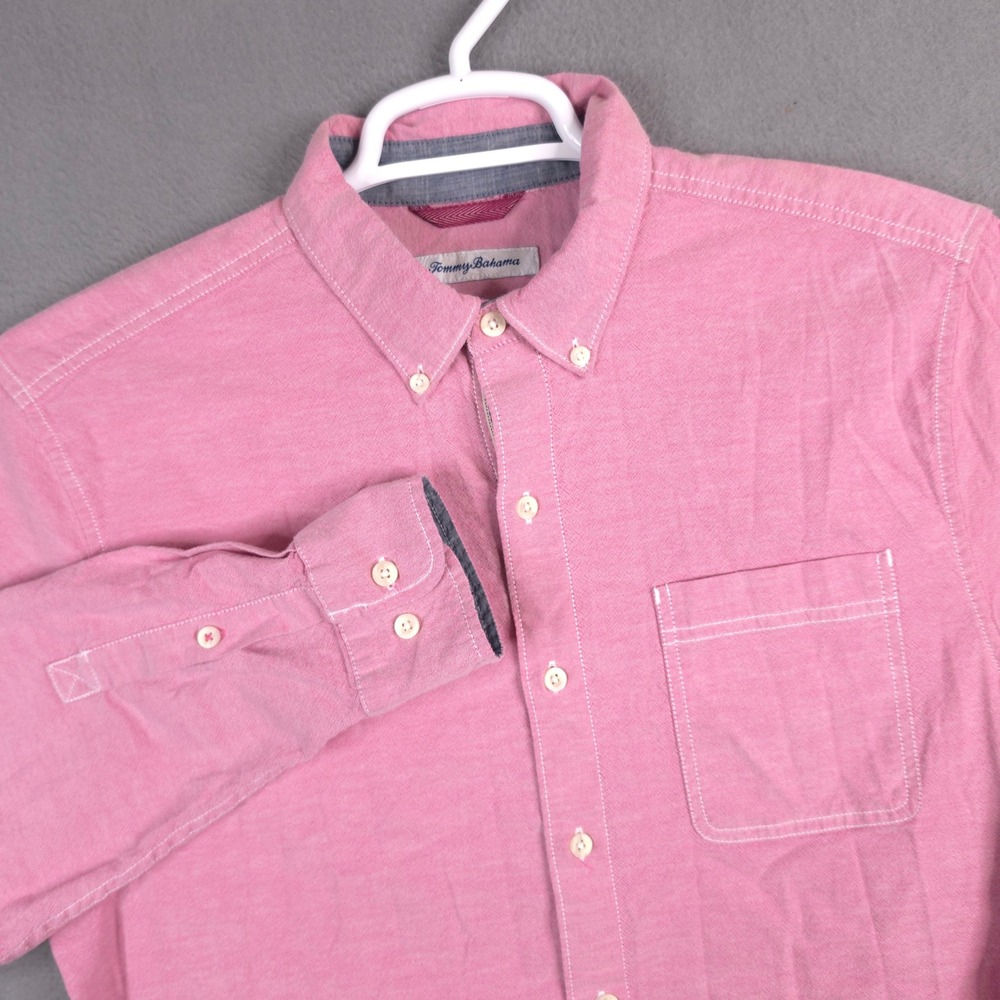 Tommy Bahama Mens Medium Pink Long Sleeve Button Cotton Stretch Shirt Pocket